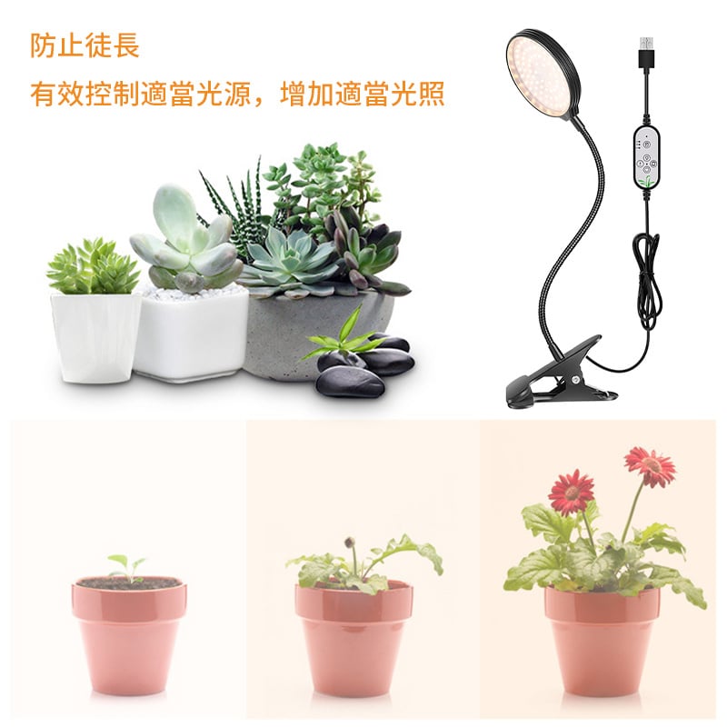 1頭燈照明LED植物燈 丨太陽光植物生長燈丨防水夾子USB全光譜燈 丨15W（一頭）（8110）
