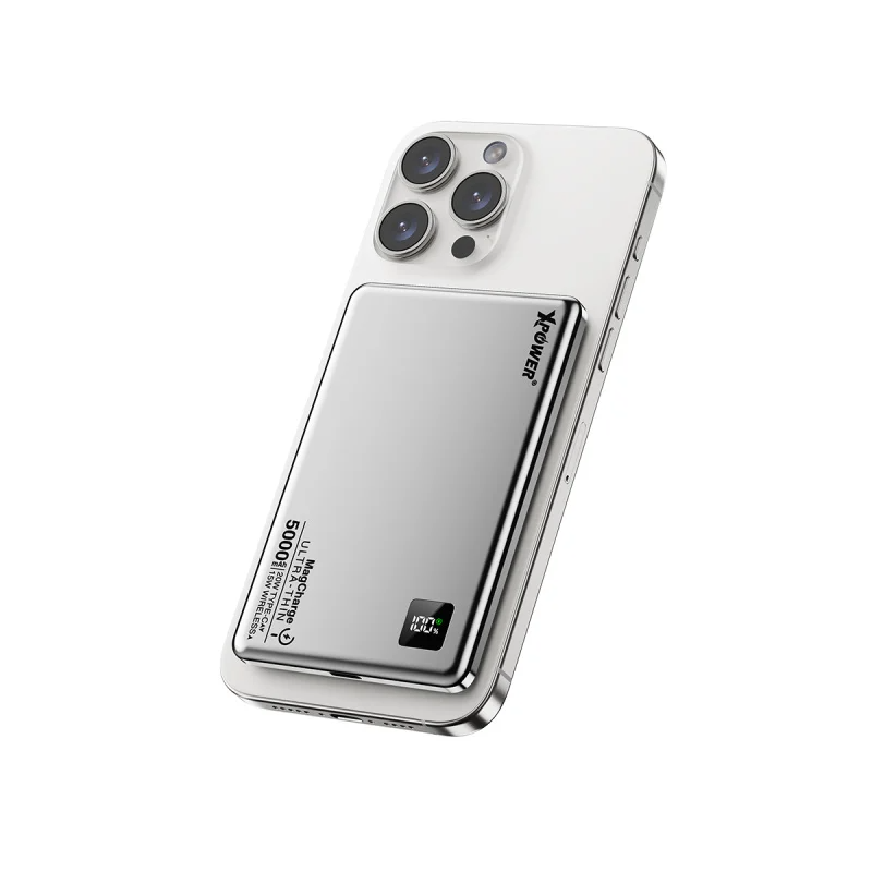 XPower 2合1鋁合金數顯 5000mAh PD3.0+ 磁吸無線外置充電器 M5K