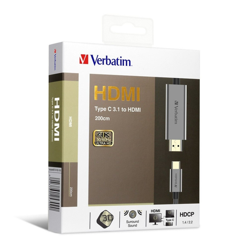 Verbatim - Type C 3.1 轉 HDMI 4K 連接線 (200厘米) #65709 [原裝行貨]