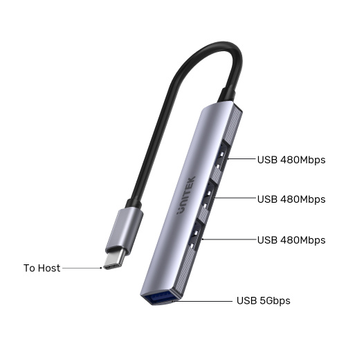 UNITEK 4合1 USB 3.2 Gen 1 Hub 擴展器 (Type-C OTG, USB-A 5Gbps x1. 2.0 x3)