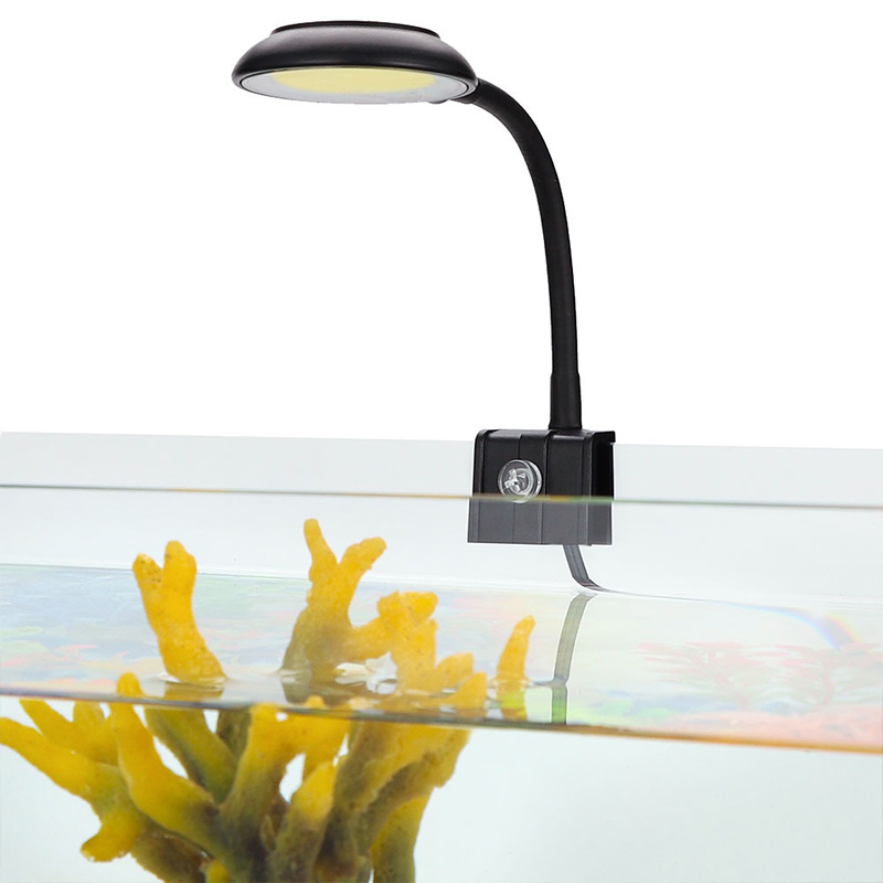LED魚缸燈丨USB魚缸照明燈丨水草燈丨大COB晶片夾燈丨水族燈迷你圓形燈 丨黑色白色隨機（8125）