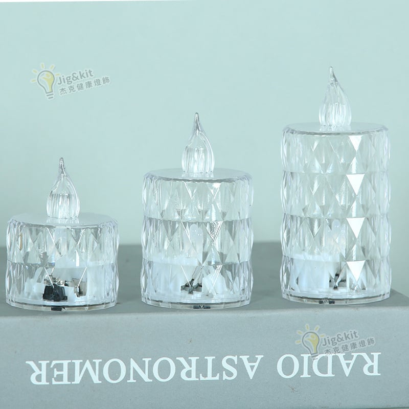 透明水晶蠟燭燈 | LED電子蠟燭 | 小茶蠟酒吧裝飾燈 | 生日禮品亞克力蠟燭 -三只裝（3184）