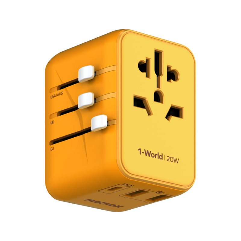 1-World 20W 3-插口+AC 旅行充電插座 黃色 UA11（UA11）