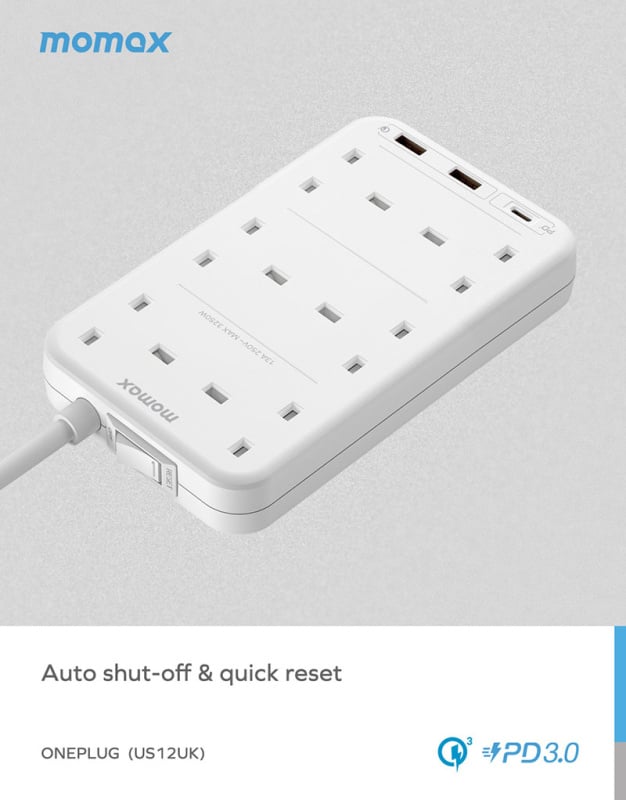 快充PD20W 6+3位 丨防雷耐用拖板 &nbsp; | 快速充電 ONEPLUG 防雷拖板丨排插 丨電源插座丨 萬能插蘇丨USB充電 (US12)