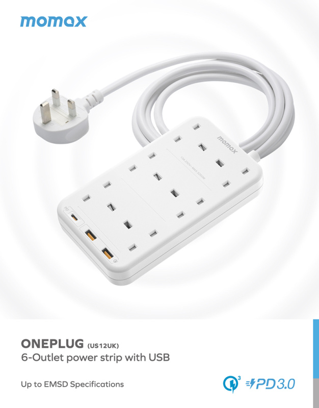 快充PD20W 6+3位 丨防雷耐用拖板 &nbsp; | 快速充電 ONEPLUG 防雷拖板丨排插 丨電源插座丨 萬能插蘇丨USB充電 (US12)