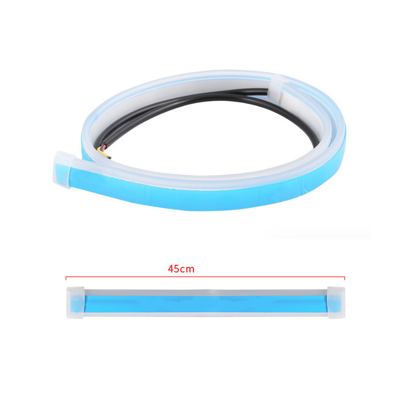 杰克-日行燈軟矽膠丨自行車轉向黃光流水汽車日行燈 丨30CM 掃描冰藍光+黃光流水 丨2條 DC 12V（1196）
