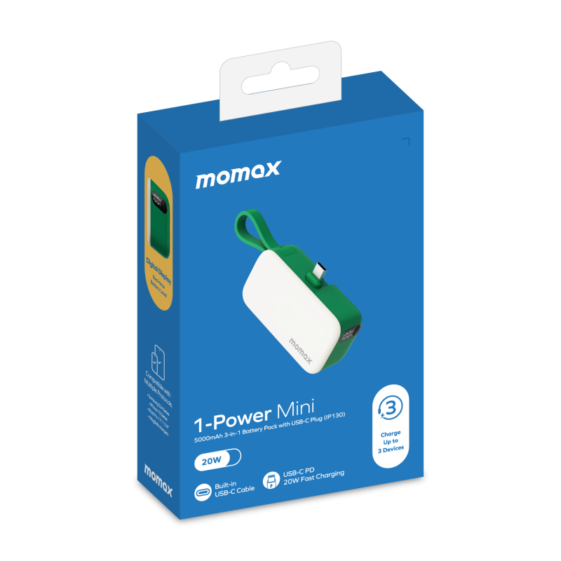 Momax 1-Power Mini 5000mAh 3合1 USB-C 流動電源 IP130