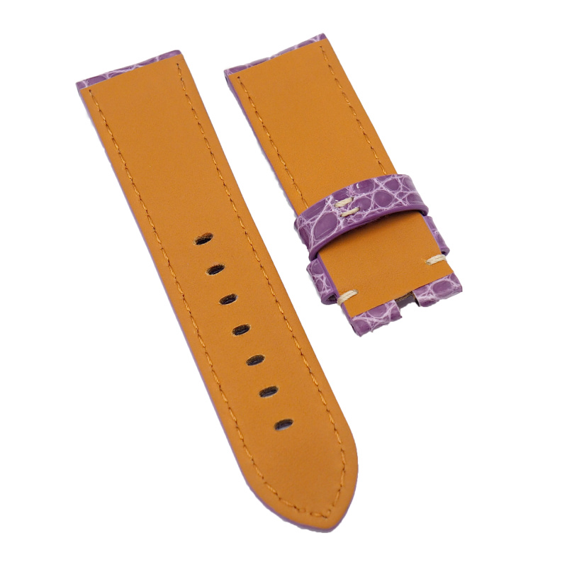 22mm, 24mm, 26mm 中光面紫色圓紋鱷魚皮 Panerai 代用錶帶, 米白車線