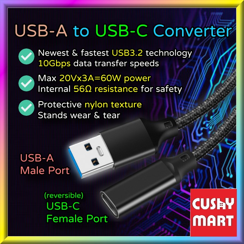 Metis - USB3.2 Gen2 轉換器連接線 Type-A(公頭) to Type-C(母頭)［0.15米長 | USB-C 雙面 10Gbps 數據傳輸 | 60W 充電］