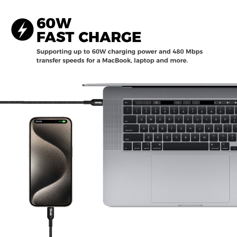 Vinnic 60W USB-C to USB-C Fast Charge Cable 10cm