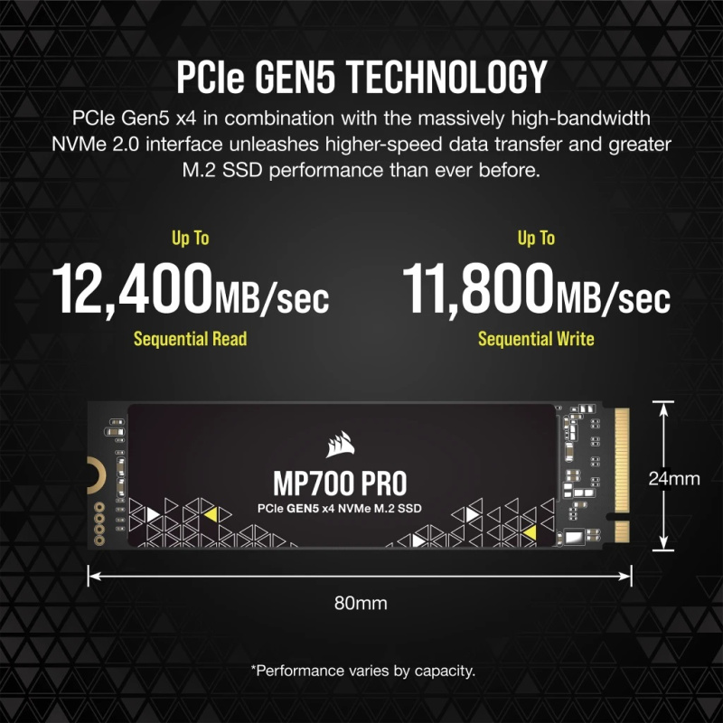CORSAIR MP700 PRO PCIe Gen5 x4 NVMe 2.0 M.2 SSD ( 1TB / 2TB / 4TB )