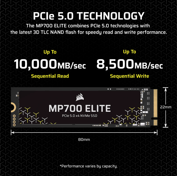 CORSAIR MP700 ELITE PCIe 5.0 (Gen 5) x4 NVMe M.2 SSD ( 1TB / 2TB )