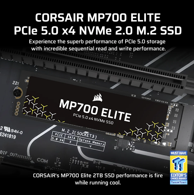 CORSAIR MP700 ELITE PCIe 5.0 (Gen 5) x4 NVMe M.2 SSD ( 1TB / 2TB )