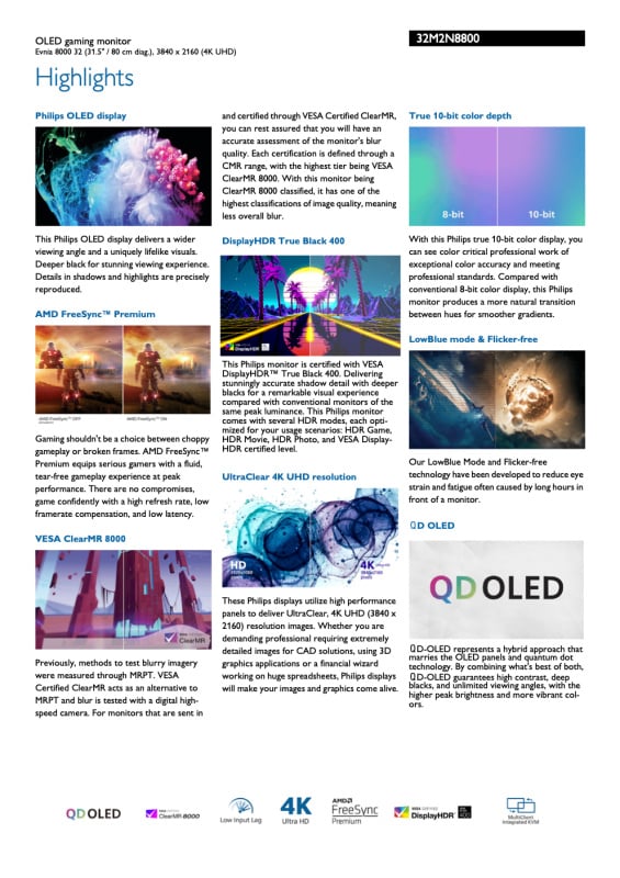 Philips 32M2N8800 QD-OLED 4K 240Hz 旗艦顯示器