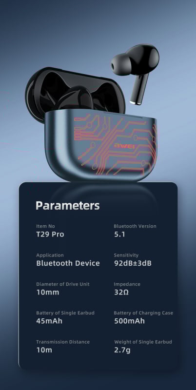 AWEI-T29PRO 碎片紋丨 TWS 藍牙耳機 丨無線耳機 丨無線藍牙耳機 丨遊戲降噪運動型跑步專用丨高端typec快充超長續航 （2122）
