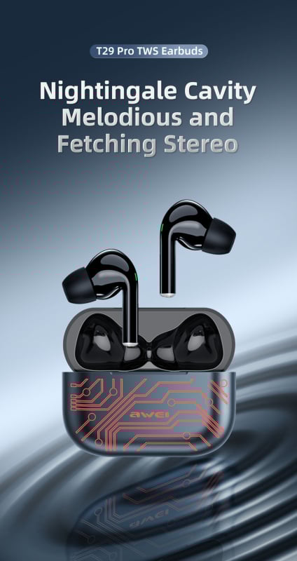 AWEI-T29PRO 碎片紋丨 TWS 藍牙耳機 丨無線耳機 丨無線藍牙耳機 丨遊戲降噪運動型跑步專用丨高端typec快充超長續航 （2122）