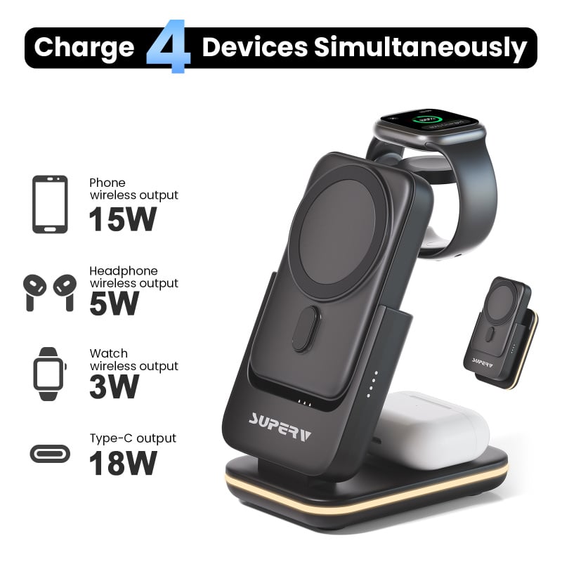 SUPERV Station10 Power Bank 5000mAh 15W 4-in-1 Magnetic Wireless Charging