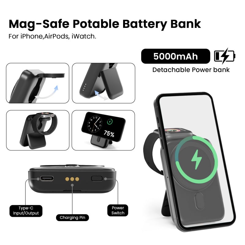 SUPERV Station10 Power Bank 5000mAh 15W 4-in-1 Magnetic Wireless Charging