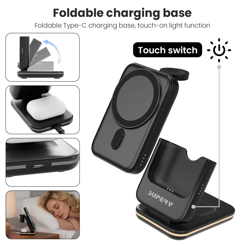 SUPERV Station10 Power Bank 5000mAh 15W 4-in-1 Magnetic Wireless Charging