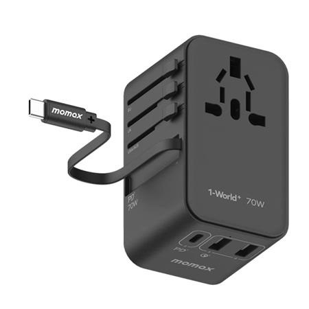 Momax 1-World+ 70W GaN 3插口及內置伸縮USB-C充電線旅行插座 UA18 [4色]