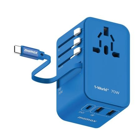 Momax 1-World+ 70W GaN 3插口及內置伸縮USB-C充電線旅行插座 UA18 [4色]