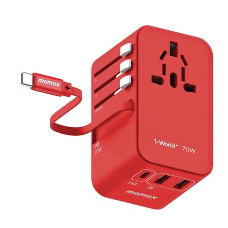 Momax 1-World+ 70W GaN 3插口及內置伸縮USB-C充電線旅行插座 UA18 [4色]