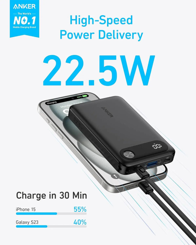Anker 10000mAh, 22.5W 行動電源 (黑色)
