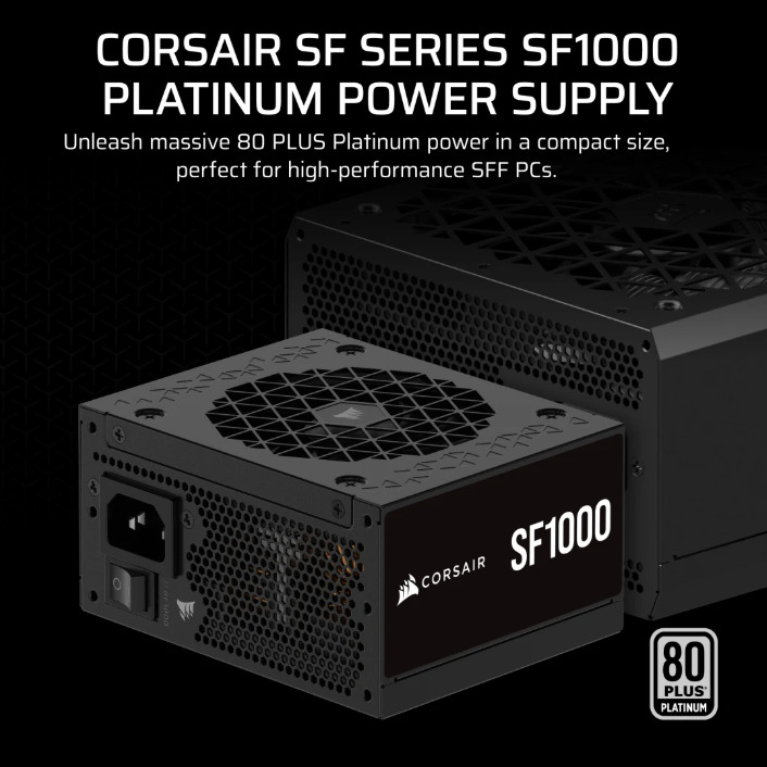 Corsair SF Series™ SF1000 PLATINUM ATX 3.1 — 1000W 80 PLUS® Platinum Certified High Performance SFX PSU (CP-9020257) [現金優惠 $1649]