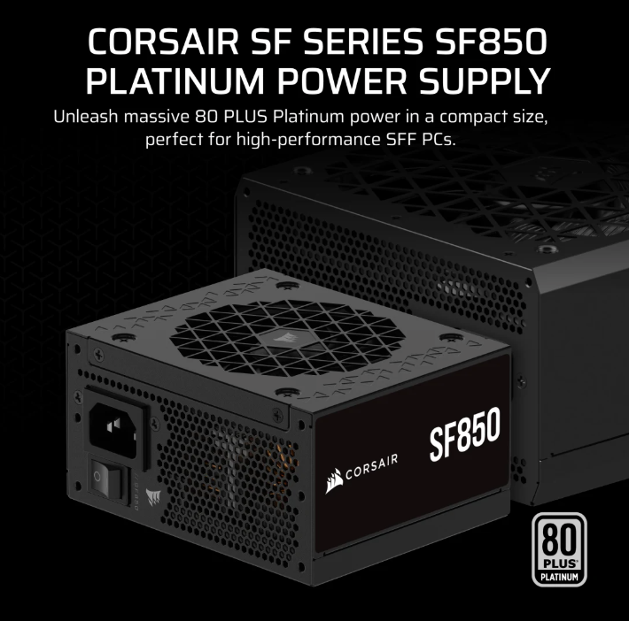 Corsair SF Series™ SF850 PLATINUM ATX 3.1 — 850W 80 PLUS® Platinum Certified High Performance SFX PSU (CP-9020256) [現金優惠 $1359]