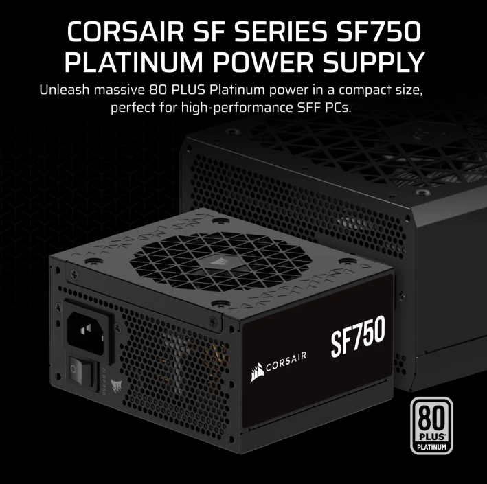 Corsair SF Series™ SF750 PLATINUM ATX 3.1 — 750W 80 PLUS® Platinum Certified High Performance SFX PSU (CP-9020284) [現金優惠 $1159]