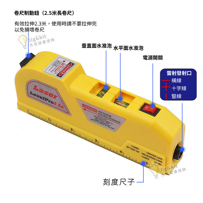 小型水平儀 | 可攜式裝修測量工具 - 紅外線鐳射卷尺-黃色款（6152）
