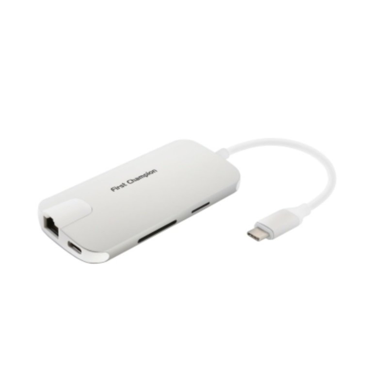 First Champion 8合1 USB Type-C 集線器 (HDMI, USB, USB-C, Card Reader, 乙太網口) 8C3U3HCRLAN