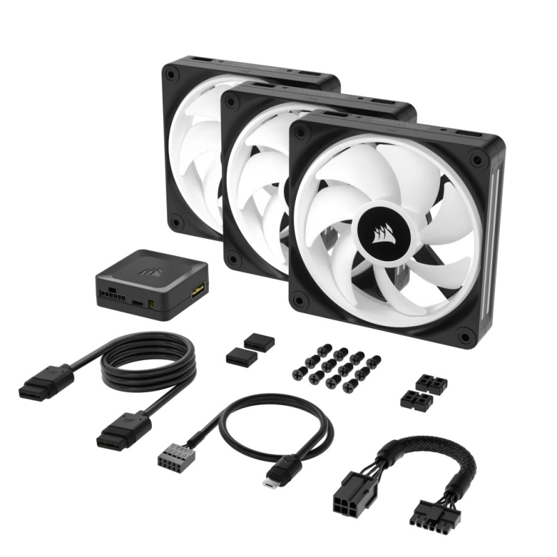 CORSAIR iCUE LINK QX120 RGB 120mm PWM PC Fans Starter Kit with iCUE LINK System Hub (Triple Pack) ( BLACK / WHITE )
