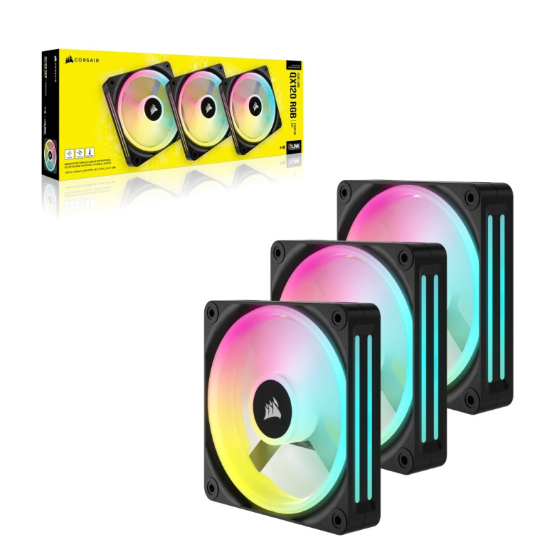 CORSAIR iCUE LINK QX120 RGB 120mm PWM PC Fans Starter Kit with iCUE LINK System Hub (Triple Pack) ( BLACK / WHITE )