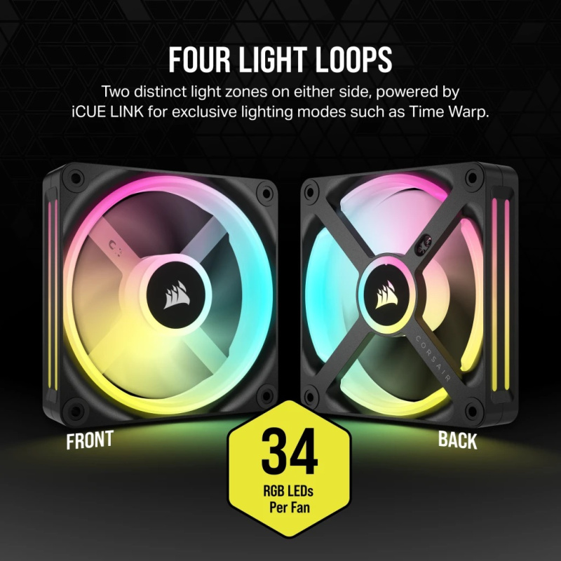 CORSAIR iCUE LINK QX120 RGB 120mm PWM PC Fans Starter Kit with iCUE LINK System Hub (Triple Pack) ( BLACK / WHITE )