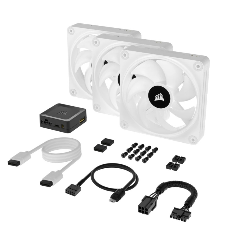 CORSAIR iCUE LINK QX120 RGB 120mm PWM PC Fans Starter Kit with iCUE LINK System Hub (Triple Pack) ( BLACK / WHITE )