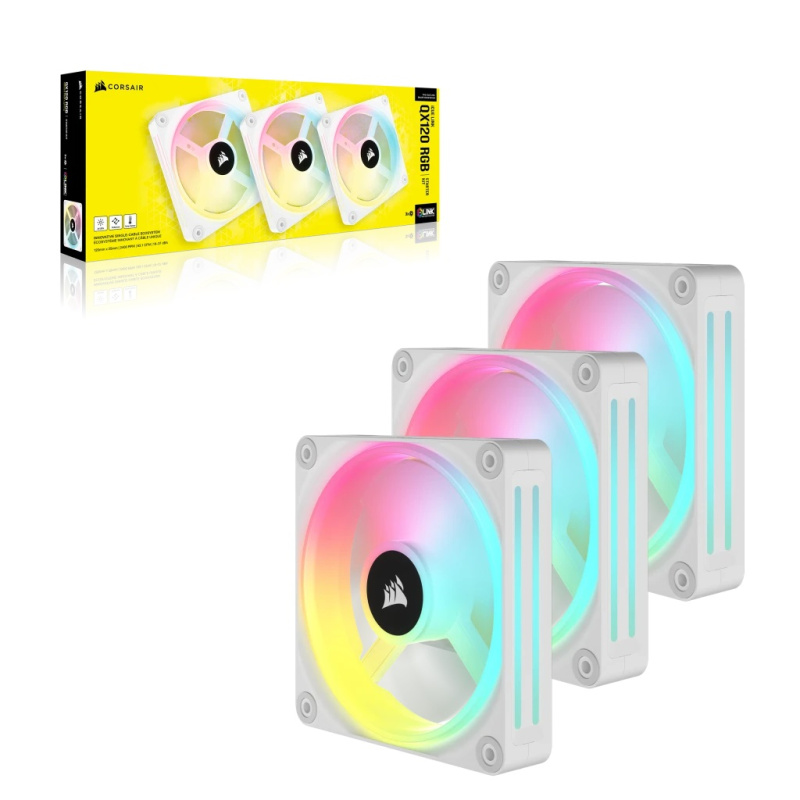CORSAIR iCUE LINK QX120 RGB 120mm PWM PC Fans Starter Kit with iCUE LINK System Hub (Triple Pack) ( BLACK / WHITE )