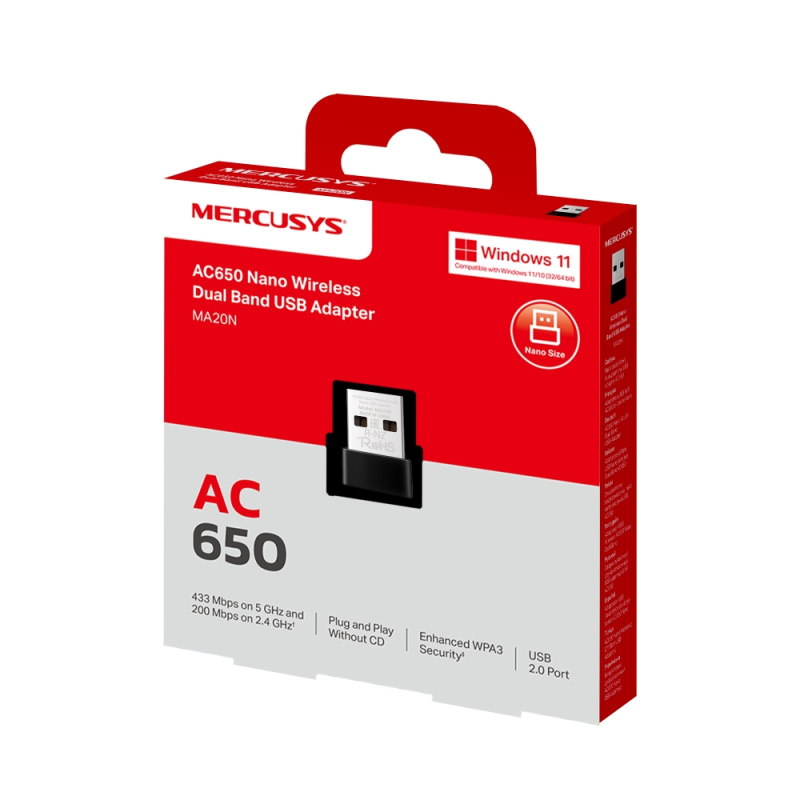 MERCUSYS MA20N AC650 Nano Wireless Dual Band USB Adapter