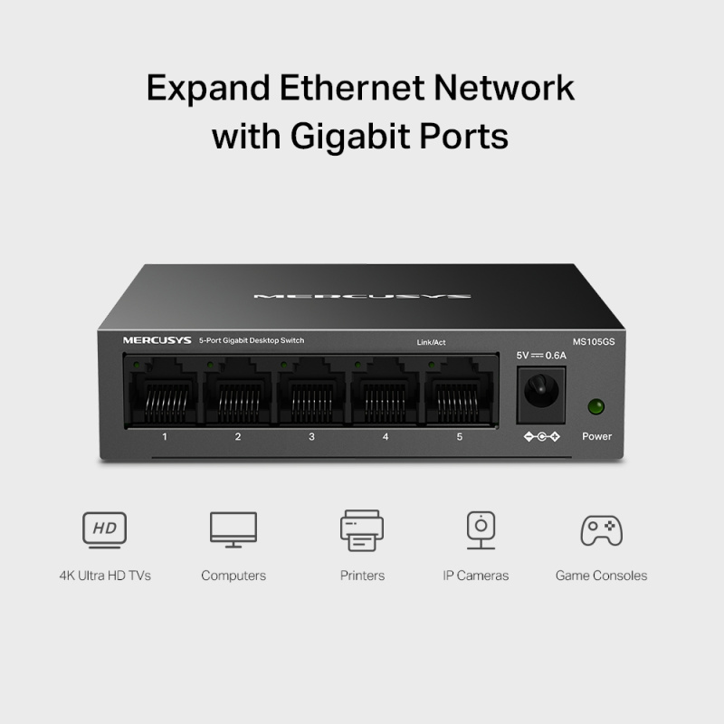 MERCUSYS MS105GS 5埠 Gigabit 桌上型交換器
