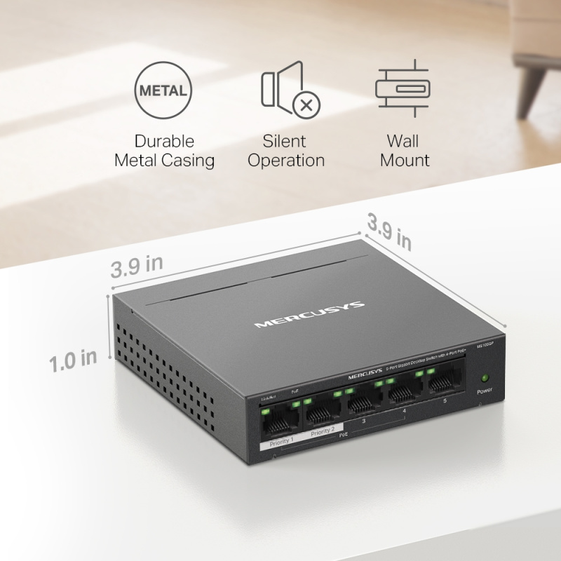 MERCUSYS MS105GP  5 埠 Gigabit 桌上型交換器(含 4 埠 PoE+)