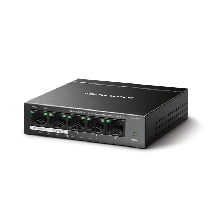 MERCUSYS MS105GP  5 埠 Gigabit 桌上型交換器(含 4 埠 PoE+)
