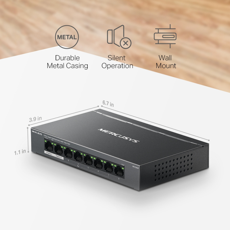 MERCUSYS MS108GP  具有 7 個 PoE+連接埠的8 Gigabit 埠桌上型交換器