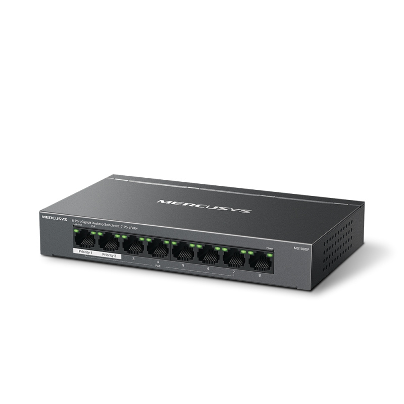 MERCUSYS MS108GP  具有 7 個 PoE+連接埠的8 Gigabit 埠桌上型交換器