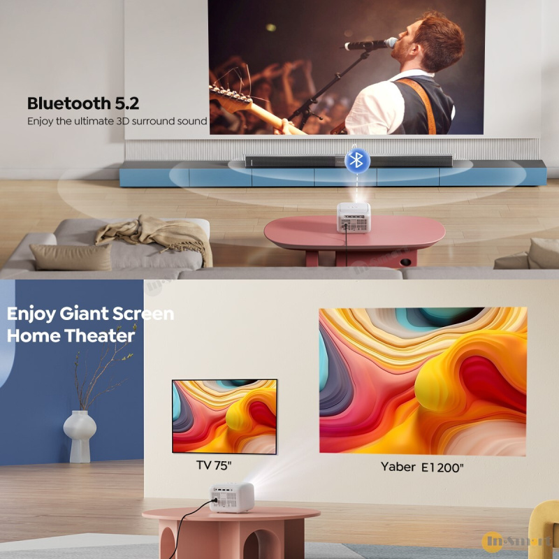 Yaber - L1 1080P 智能迷你投影機, 立體聲揚聲器, 200 ANSI 流明, Wi-Fi 6, 藍牙V5.2, AOSP Android