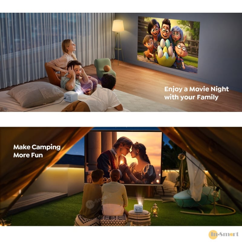 Yaber - L1 1080P 智能迷你投影機, 立體聲揚聲器, 200 ANSI 流明, Wi-Fi 6, 藍牙V5.2, AOSP Android