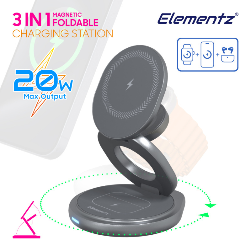 Elementz 20W 3合1 Foldable Magnetic Charging Station 磁吸式無線充電座 FC-39