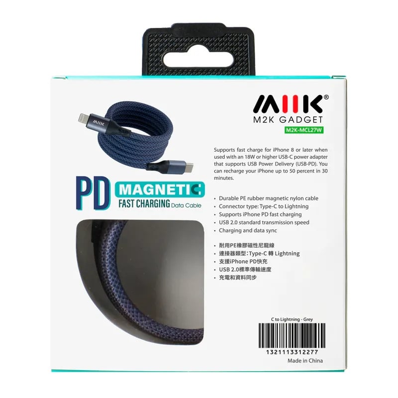 M2K 27W 磁吸線1M【Type-C to Lightning】- 灰藍色
