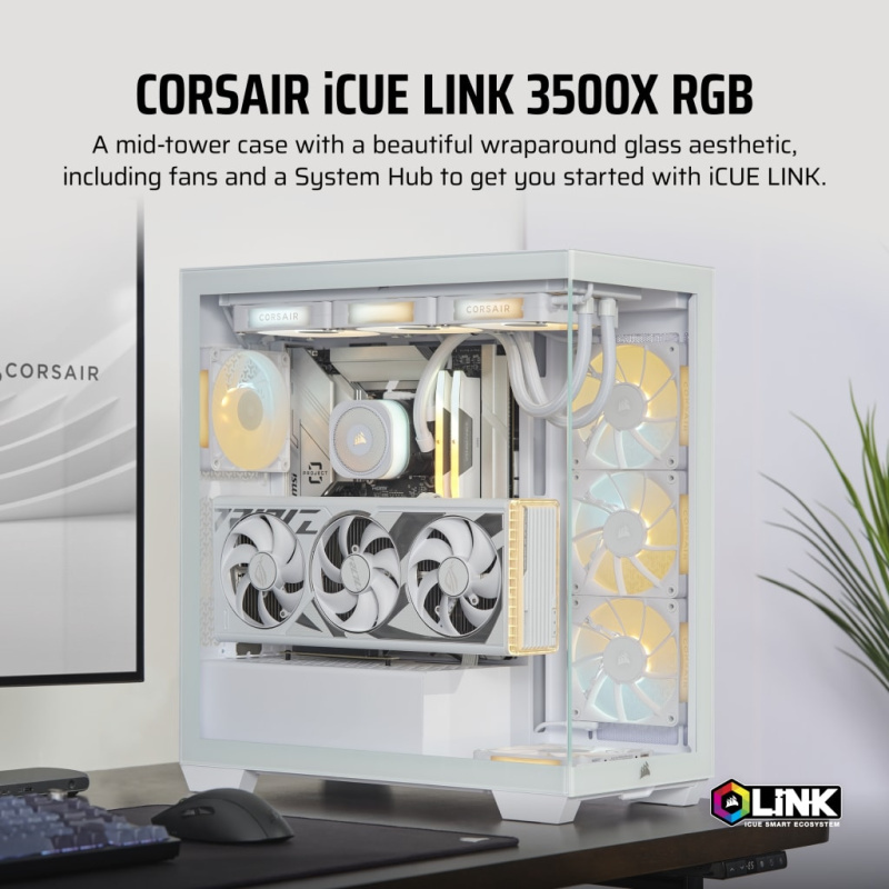 Corsair iCUE LINK 3500X RGB Mid-Tower Glass PC Case (Black / White)