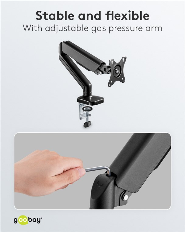 Goobay Monitor Mount Single Gas Arm 座檯單顯示屏氣壓搖臂支架 17-32吋 (可鑽孔/夾檯式安裝) 58530