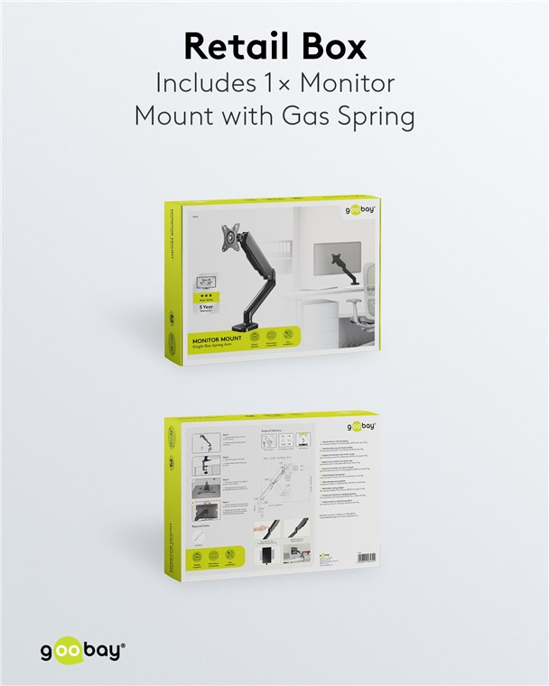 Goobay Monitor Mount Single Gas Arm 座檯單顯示屏氣壓搖臂支架 17-32吋 (可鑽孔/夾檯式安裝) 58530
